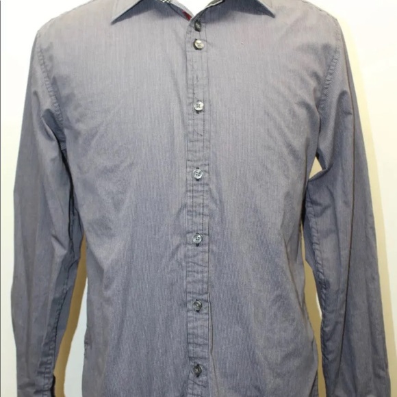 Vroom and Dreesmann Men Long Sleeve Shirt Polo Striped Dark Gray Small Cotton - Picture 11 of 12